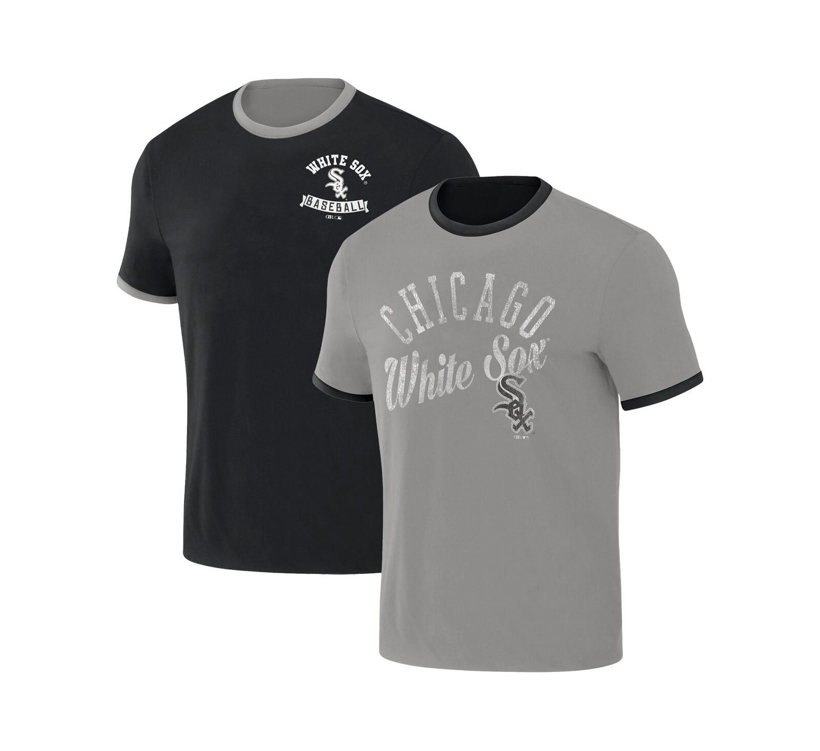 Men's Darius Rucker Collection by Fanatics Black, Gray Distressed Chicago White Sox Two-Way Ringer Reversible T-shirt
