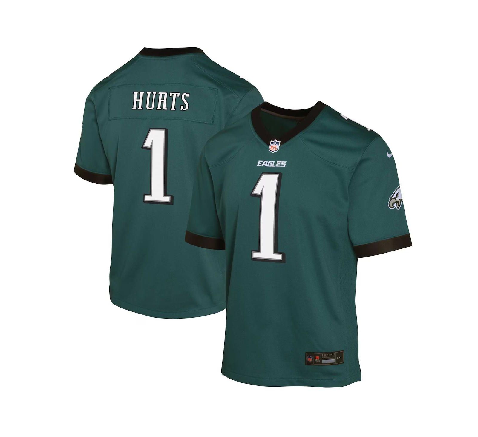 Nike Детская игровая джерси Philadelphia Eagles Jalen Hurts, Midnight Green