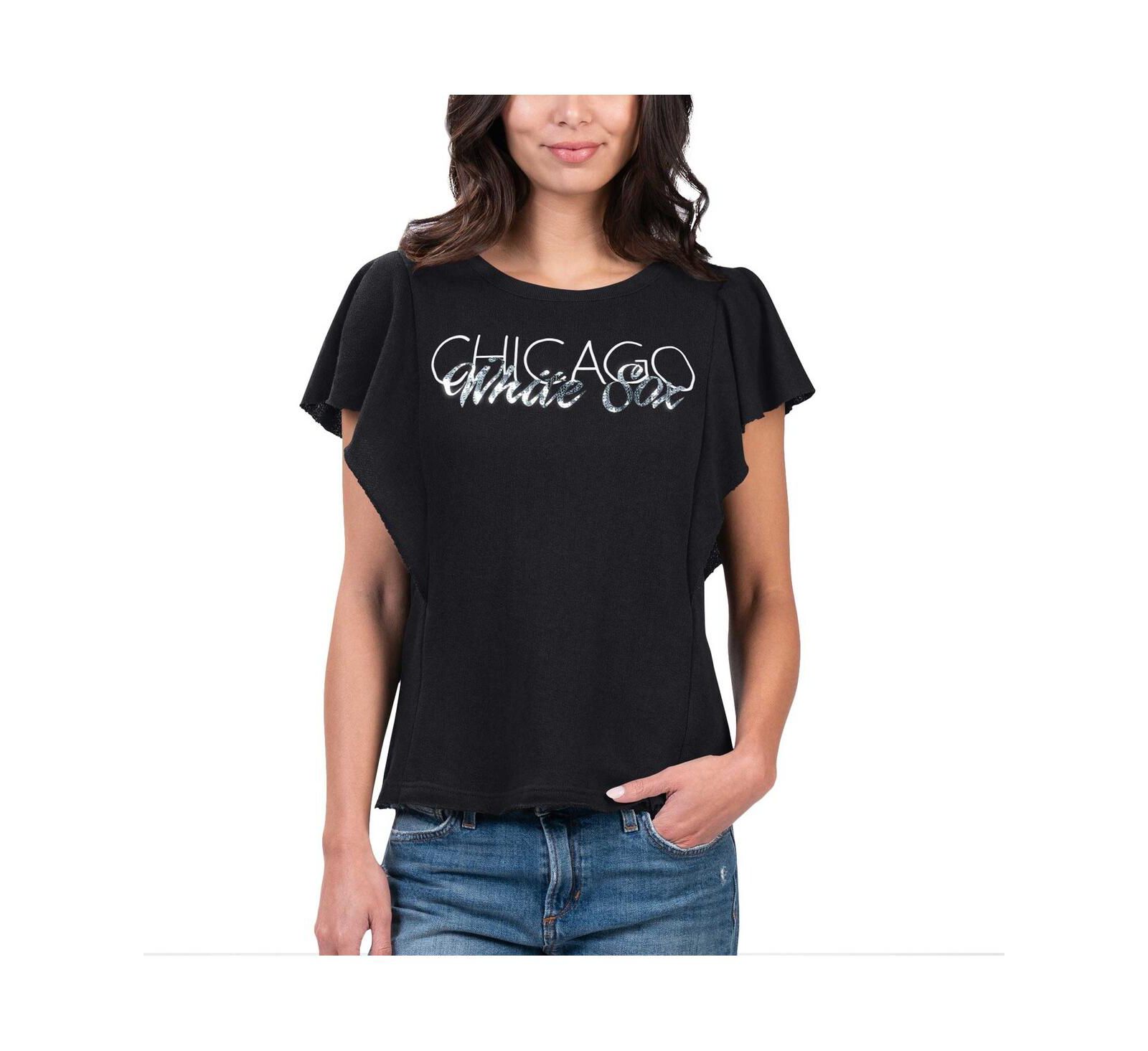 Women's G-III 4Her by Carl Banks Black Chicago White Sox Crowd Wave T-shirt