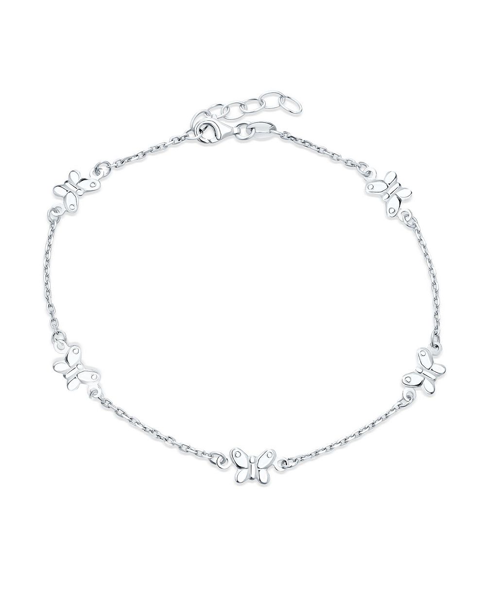 Браслет на ногу Bling Jewelry с подвесками в виде бабочек для сада, стерлинговое серебро