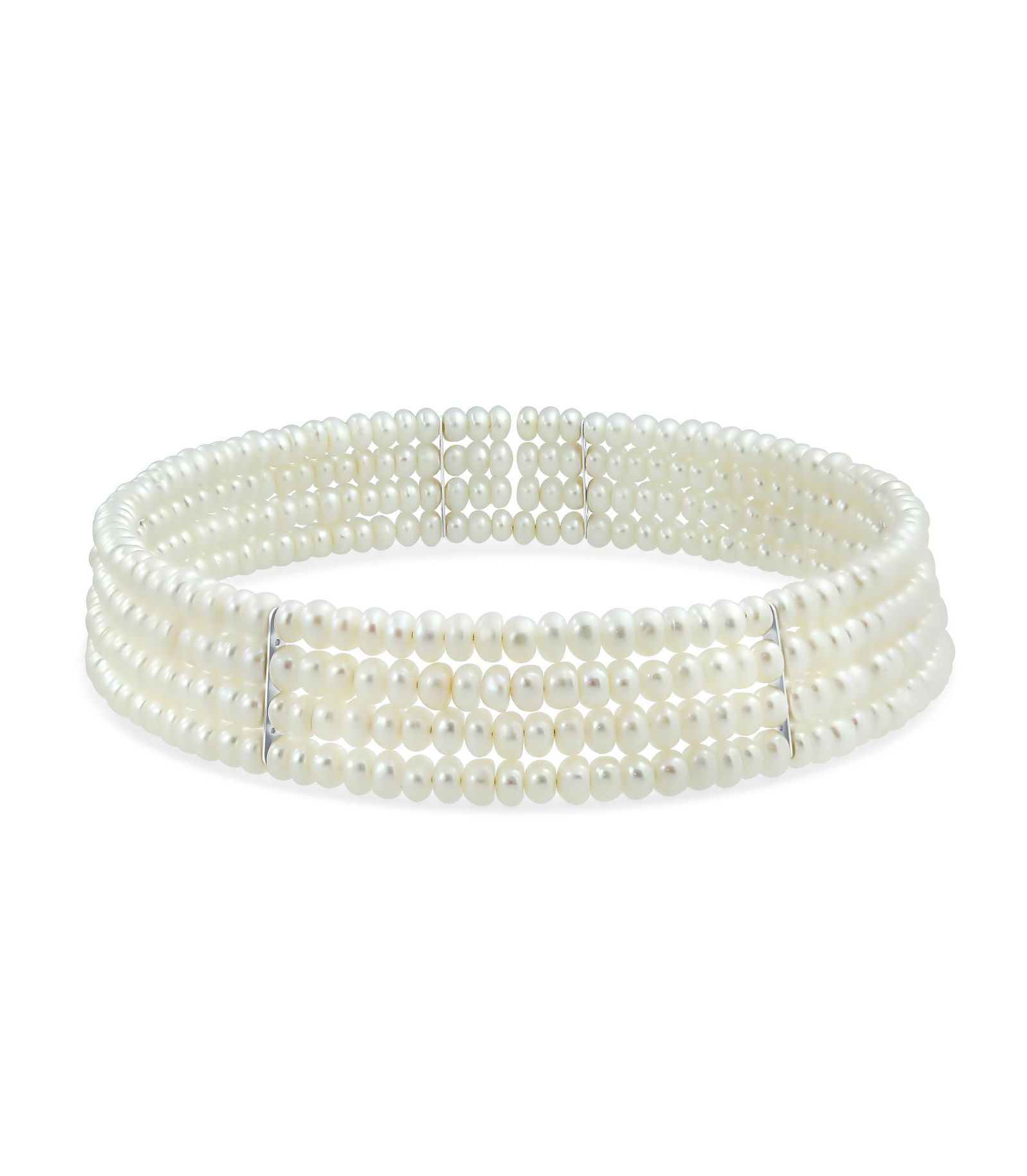 Классическое ожерелье Bling Jewelry Fine Classic Necklace 4 Row Freshwater Pearl Choker Gold Silver Accent