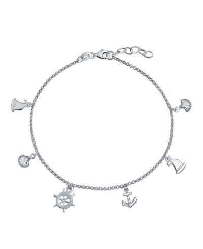 Браслет на ногу Bling Jewelry с морским якорем и ракушками из серебра.925