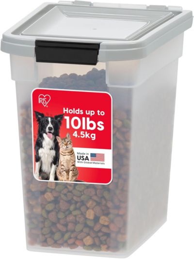 IRIS 10 Lbs / 12.75 Qt Airtight Pet Food Storage Container, Clear/Gray