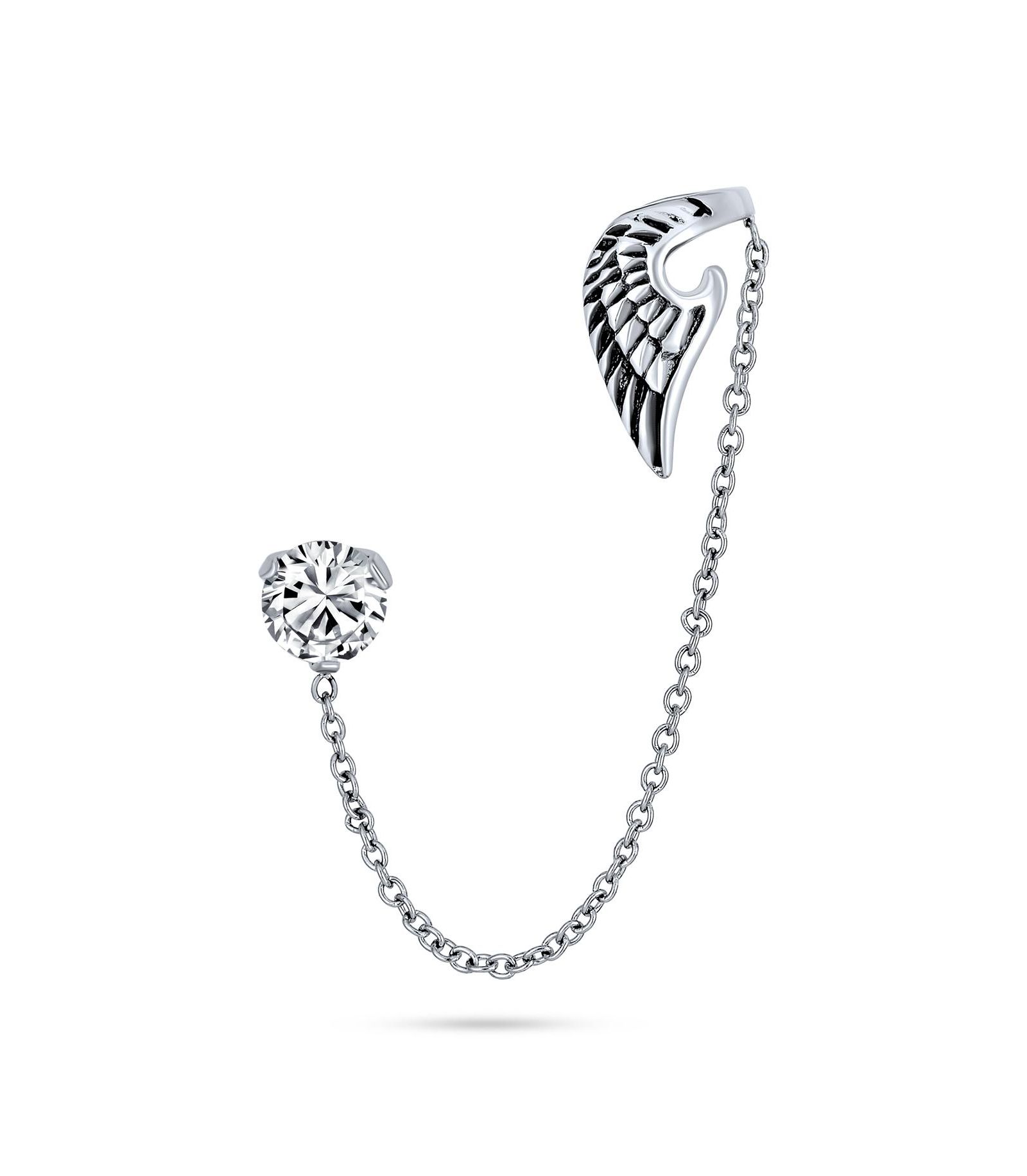 Серьга-кольцо для хряща Guardian Angel Wing 1 Cartilage Ear Cuff Chain CZ Stud Earring Silver Tone от Bling Jewelry
