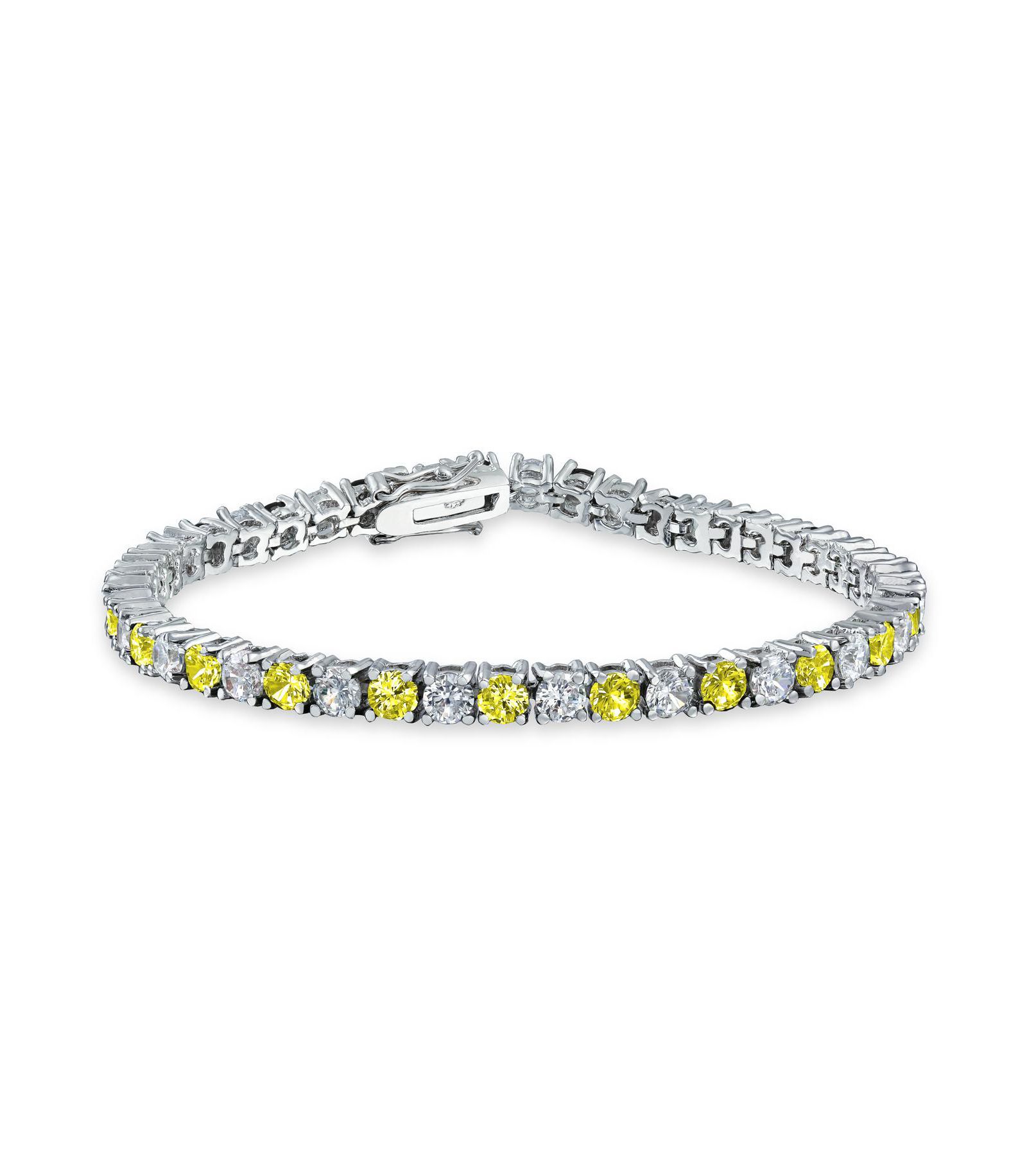Bling Jewelry Alternating Yellow 12CTW CZ Round Prong Set Tennis Bracelet Silver Plated