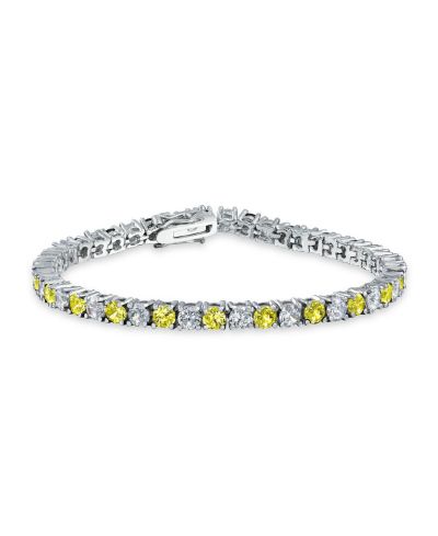 Bling Jewelry Alternating Yellow 12CTW CZ Round Prong Set Tennis Bracelet Silver Plated