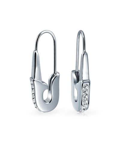 Bling Jewelry Safety Pin Threader Earrings Crystal Accent Silver Tone Stainless Steel