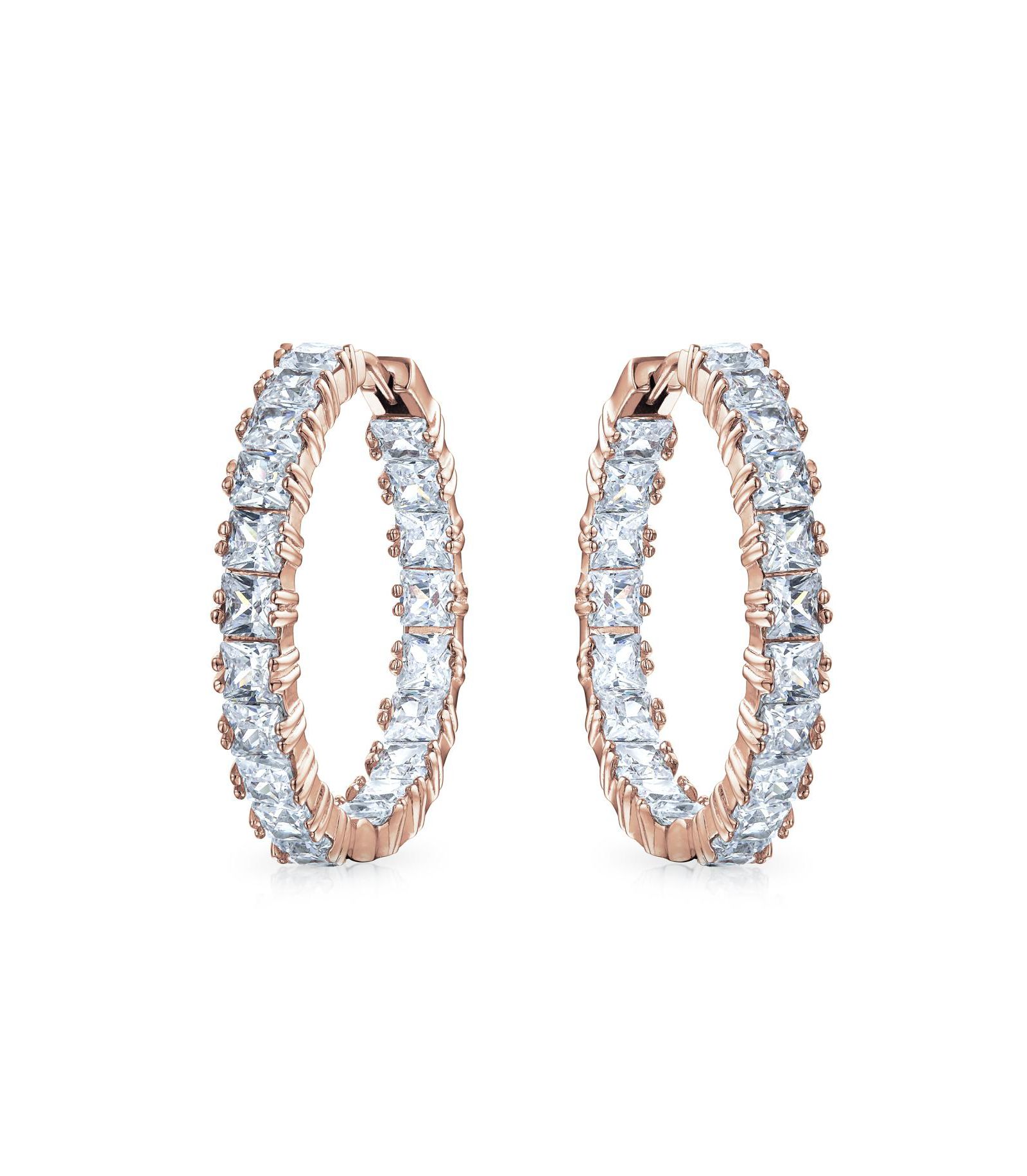 Серьги Bling Jewelry Pink Inside Out Large CZ Cocktail Hoop Silver Plated