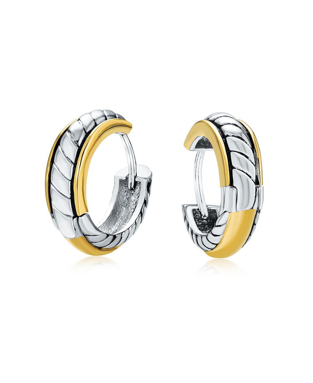 Bling Jewelry Tri-Tone Twist Cable Rope Hoop Huggie Earrings Black Gold and Silver Plated