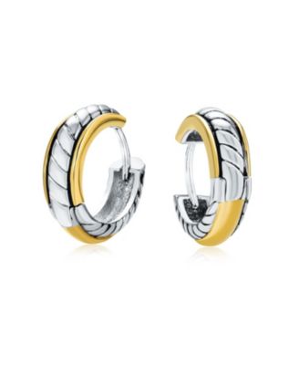 Bling Jewelry Tri-Tone Twist Cable Rope Hoop Huggie Earrings Black Gold and Silver Plated