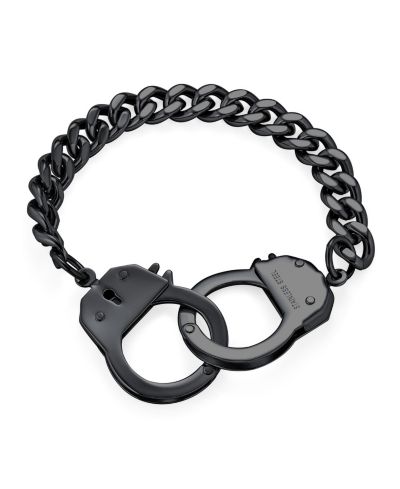 Bling Jewelry Handcuff Statement Bracelet Cuban Curb Chain Black IP Stainless Steel 8"