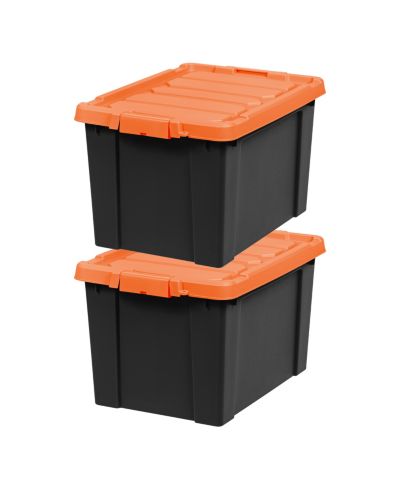 Контейнеры для хранения IRIS USA 19 Gallon Lockable с крышками, 2 шт - Оранжевая крышка, прочные штабелируемые контейнеры, большие ящики для организации гаража, прочные утилитарные ящики для инструментов