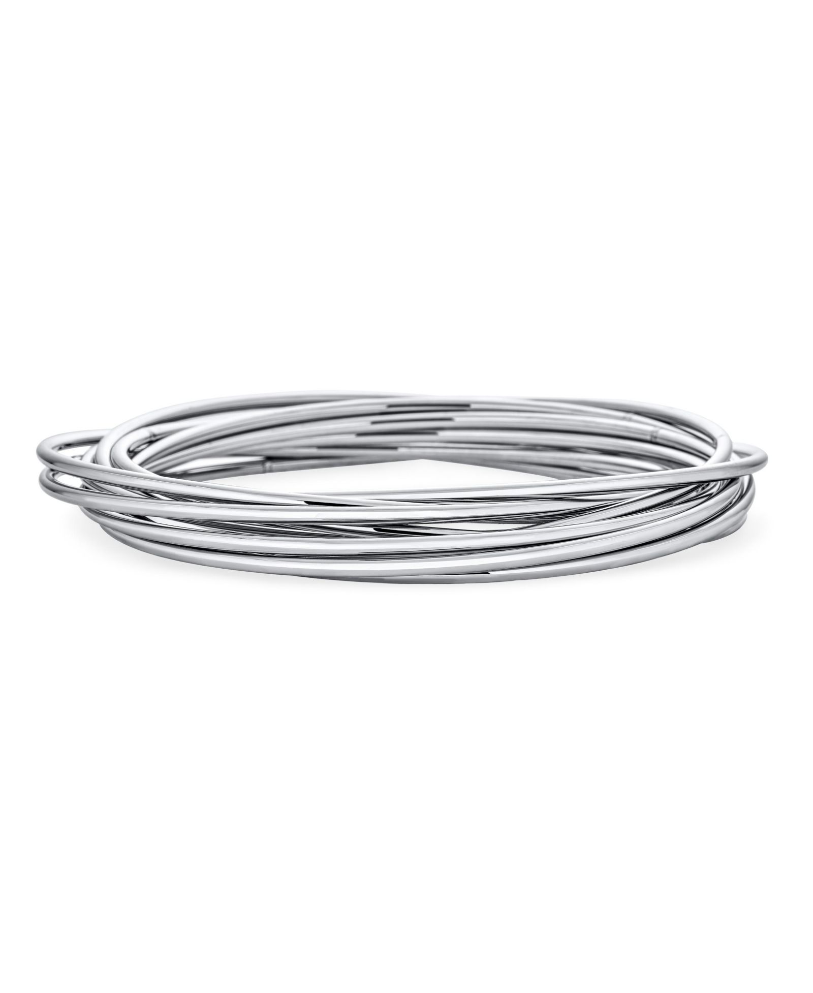 Bling Jewelry Interlocking Set of 10 2MM Bangle Bracelet Silver Tone Stainless Steel 7.5"