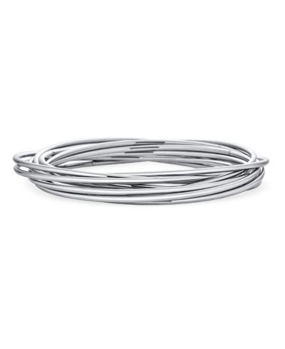 Bling Jewelry Interlocking Set of 10 2MM Bangle Bracelet Silver Tone Stainless Steel 7.5"