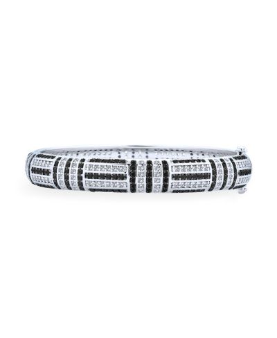 Bling Jewelry Art Deco Style Blue Sapphire CZ Statement Bangle Bracelet Silver Plated