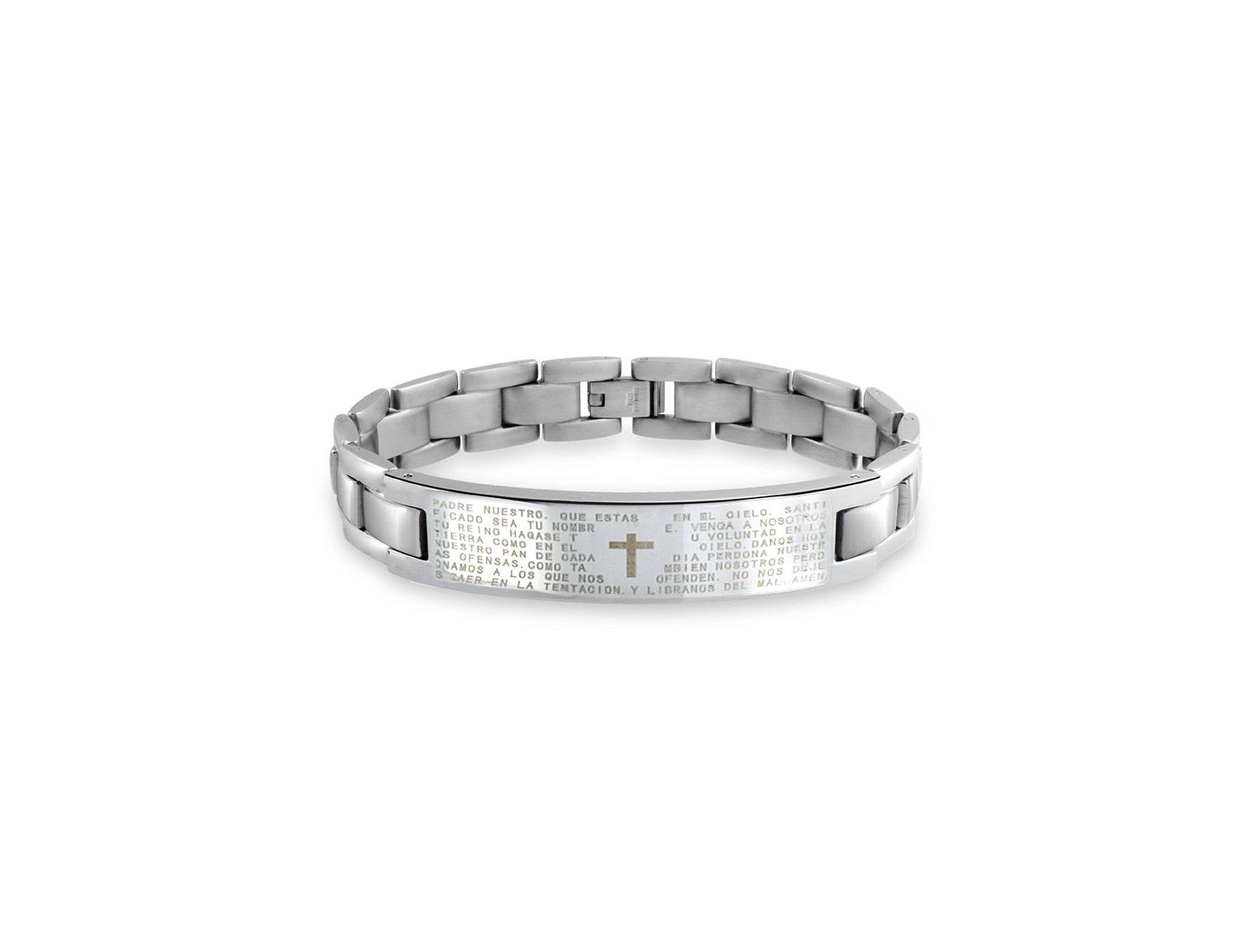 Bling Jewelry Our Lords Prayer Cross El Padre Maestro Wrist ID Bracelet Stainless Steel