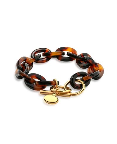 Bling Jewelry Fashion Brown Acrylic Leopard Tortoise Shell Oval Link Bracelet Gold Plated