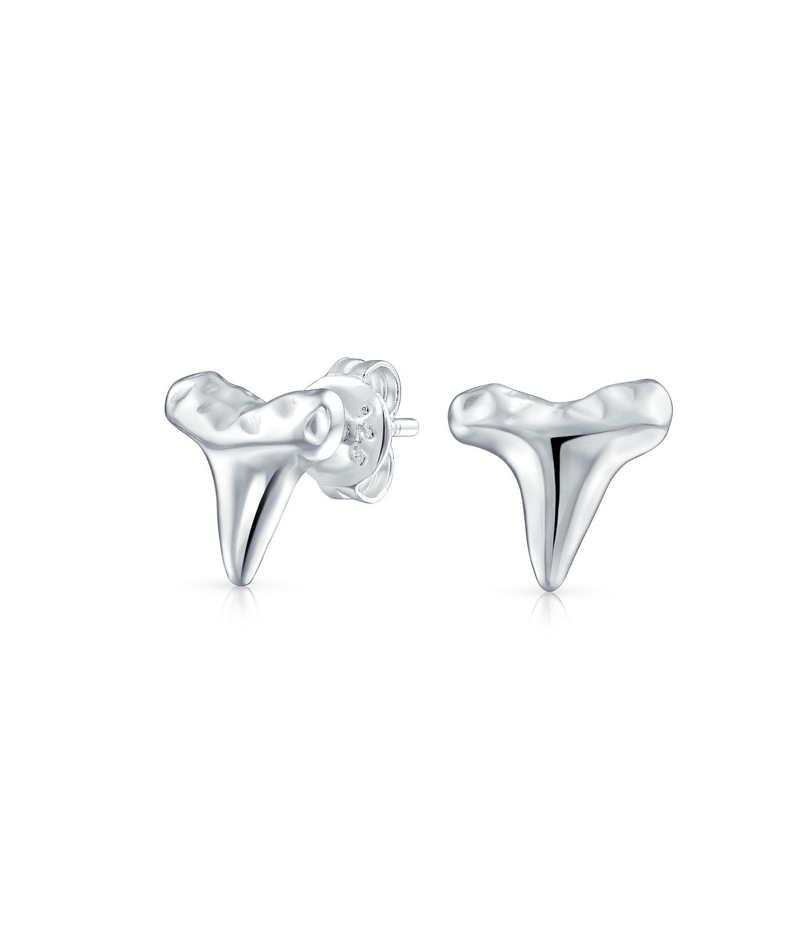 Серьги-гвоздики Bling Jewelry Hawaiian Shark Tooth из стерлингового серебра.925 с текстурой молотка