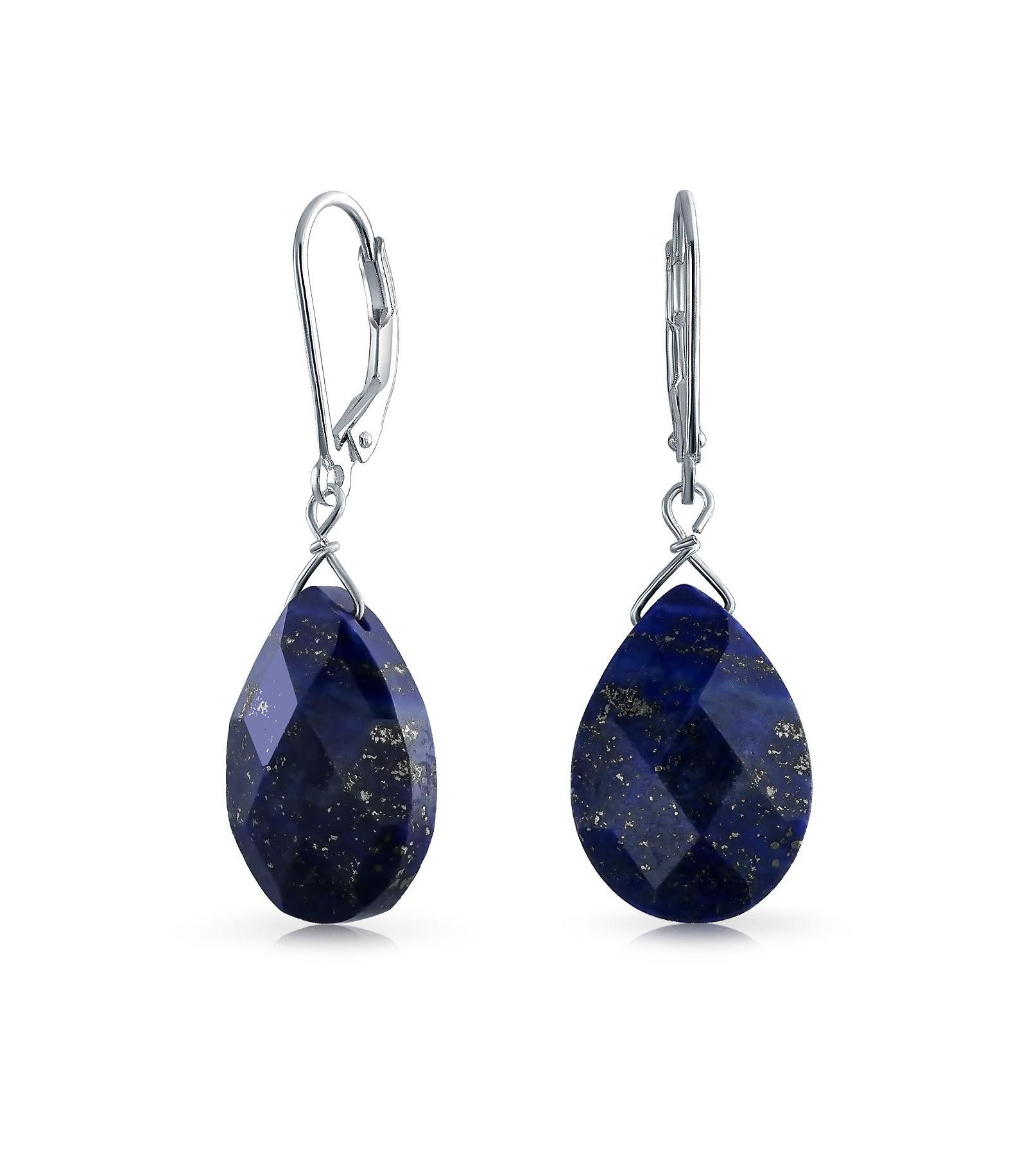 Bling Jewelry Briolette Blue Lapis Lazuli Teardrop Dangle Earrings Sterling Silver
