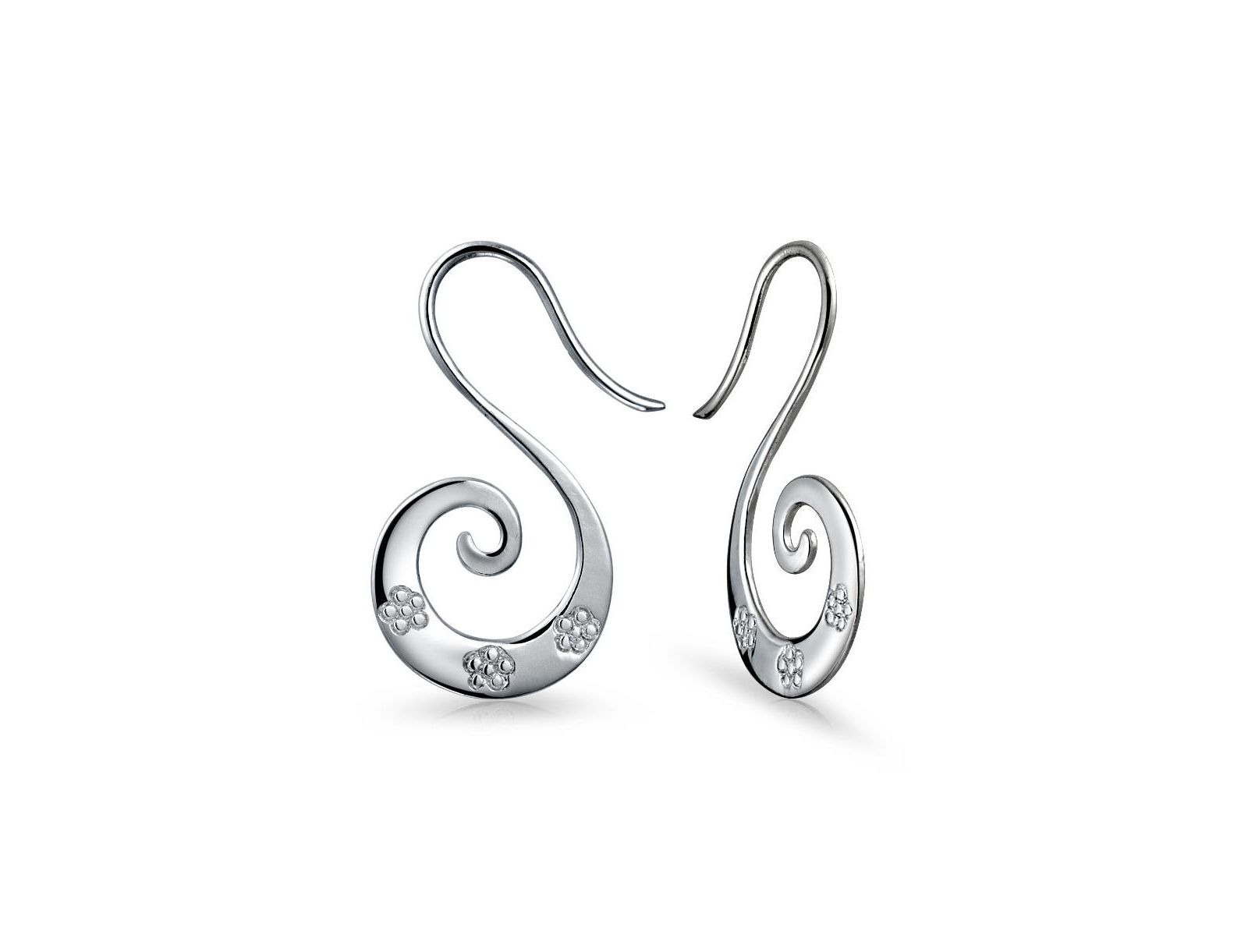 Bling Jewelry Серьги-конго Artisan Flower Blossom Swirl из стерлингового серебра