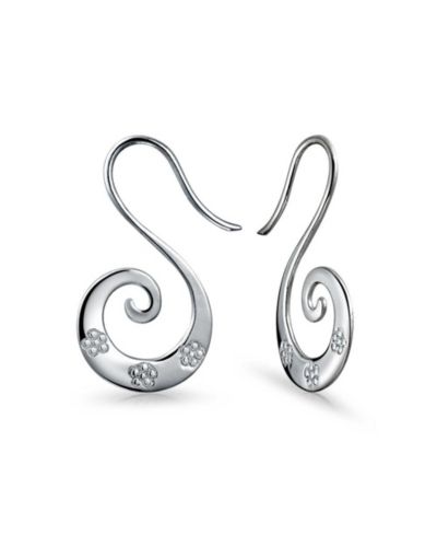 Bling Jewelry Artisan Flower Blossom Swirl Spiral Hoop Threader Earrings Sterling Silver