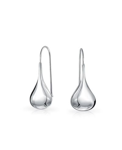 Серьги Bling Jewelry Simple Plain Puffed Teardrop Pear Shaped Rain Drop Fishhook Threader Sterling Silver 1.2 Inch