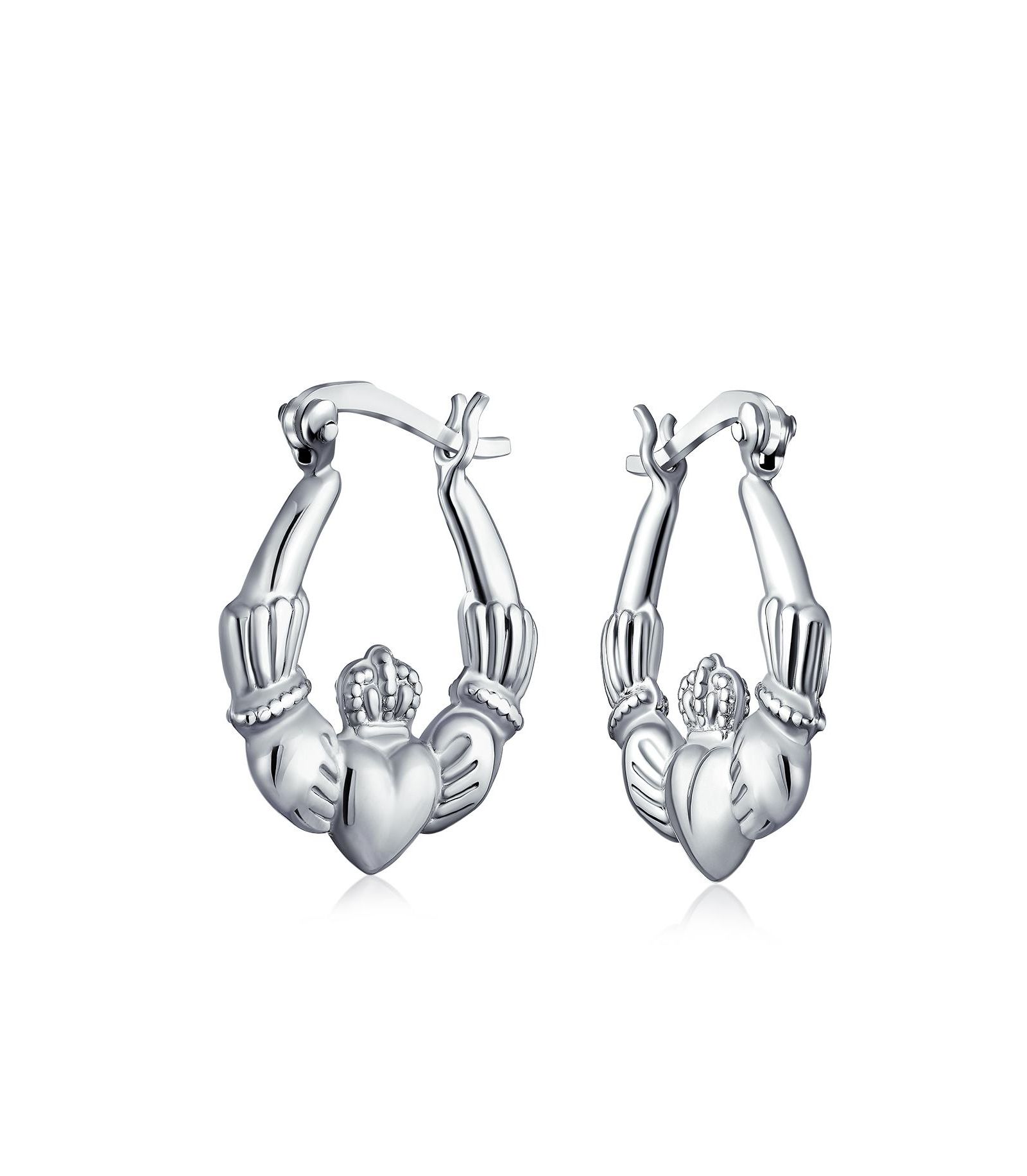 Bling Jewelry Серьги-кольца Claddagh из стерлингового серебра, 0.75 дюйма