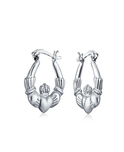 Bling Jewelry BFF Love Heart Celtic Claddagh Hoop Earrings .925 Sterling Silver