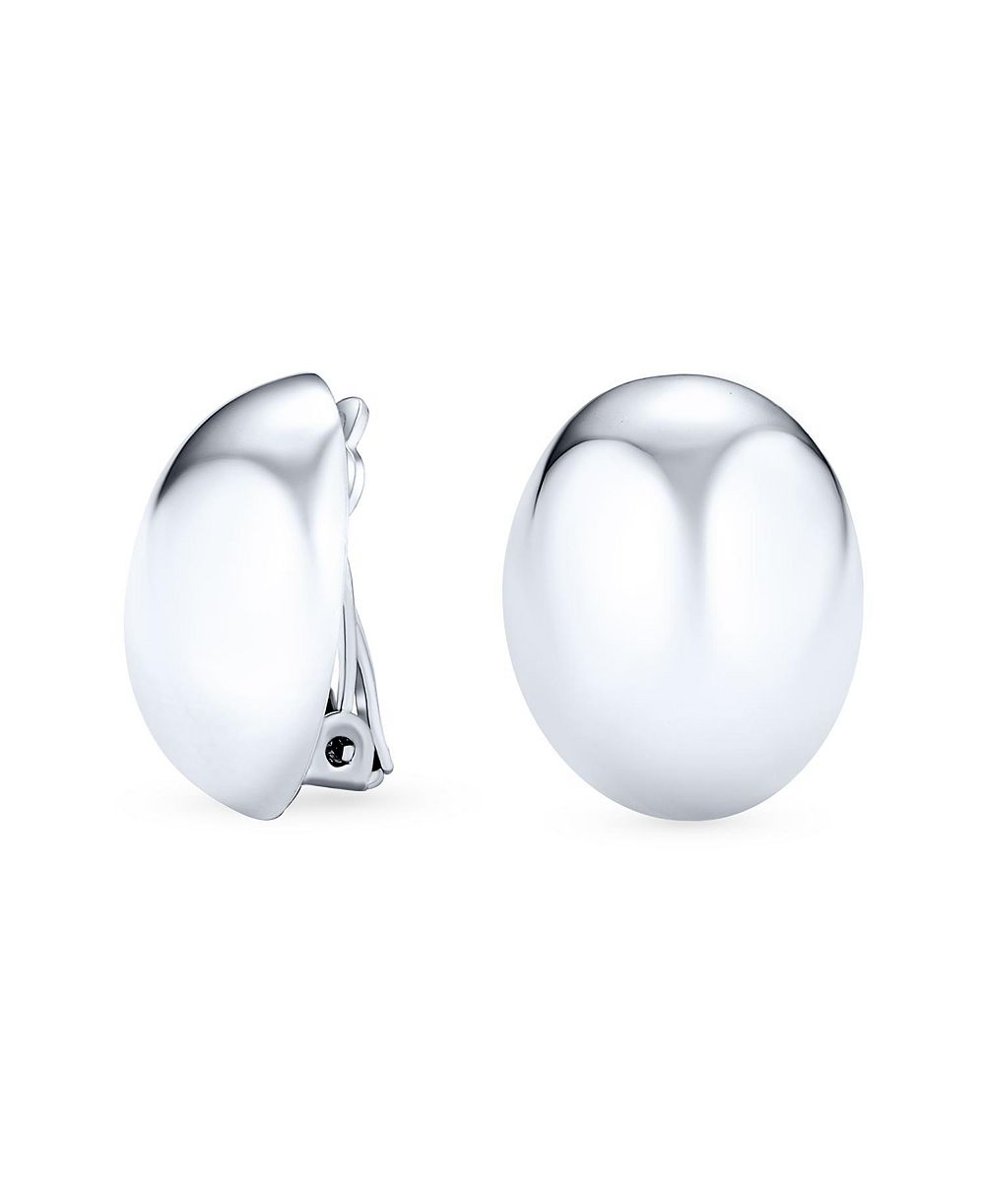 Bling Jewelry Dome Button Style Plain Oval Clip On Earrings Polished .925 Sterling Silver