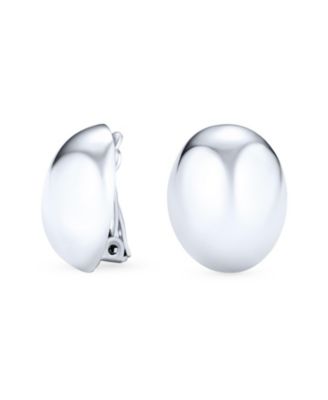 Bling Jewelry Dome Button Style Plain Oval Clip On Earrings Polished .925 Sterling Silver