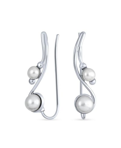 Bling Jewelry White Freshwater Pearl Ear Cuff Climber Earrings Gold Plate Sterling Silver