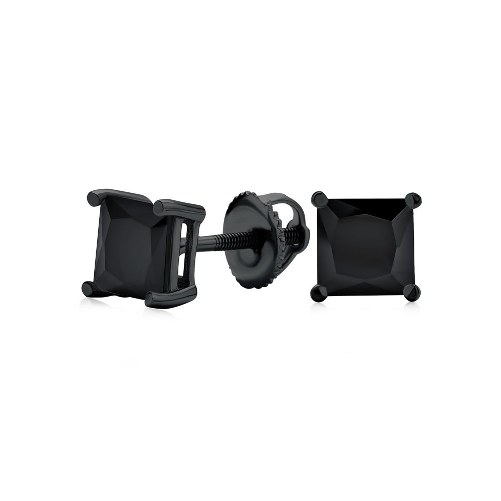 Серьги-гвоздики Bling Jewelry Black Princess Cut Cubic Zirconia Stud Earrings из черного стерлингового серебра