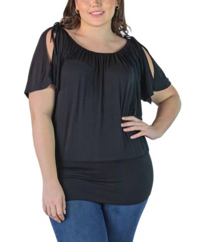 Топ с коротким рукавом и разрезом на плече Plus Size 24seven Comfort Apparel
