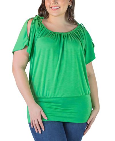 Топ с коротким рукавом и разрезом на плече Plus Size 24seven Comfort Apparel