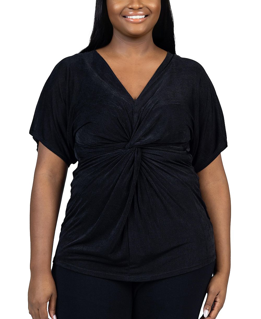 24seven Comfort Apparel топ с v-образным вырезом, узлом спереди и рукавом-кимано, размер plus