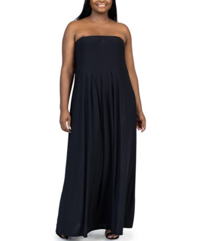 24seven Comfort Apparel Plus Size Strapless Maxi Dress with Pockets
