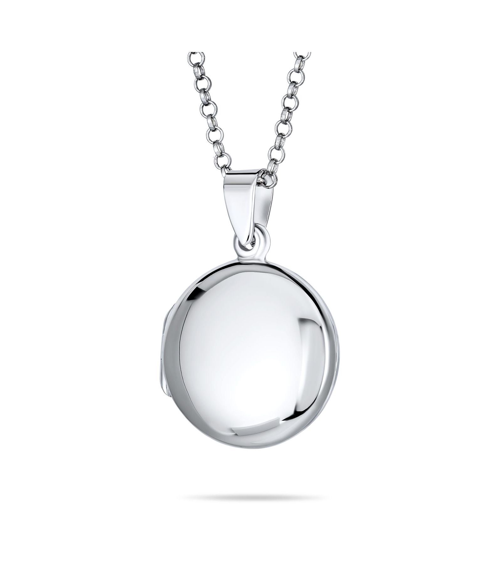 Bling Jewelry Polished Silver Dome Photo Locket Pedant Necklace .925 Sterling Silver