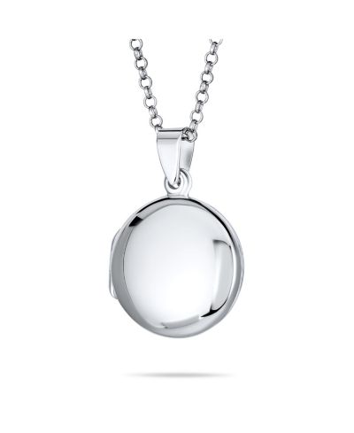 Bling Jewelry Polished Silver Dome Photo Locket Pedant Necklace .925 Sterling Silver