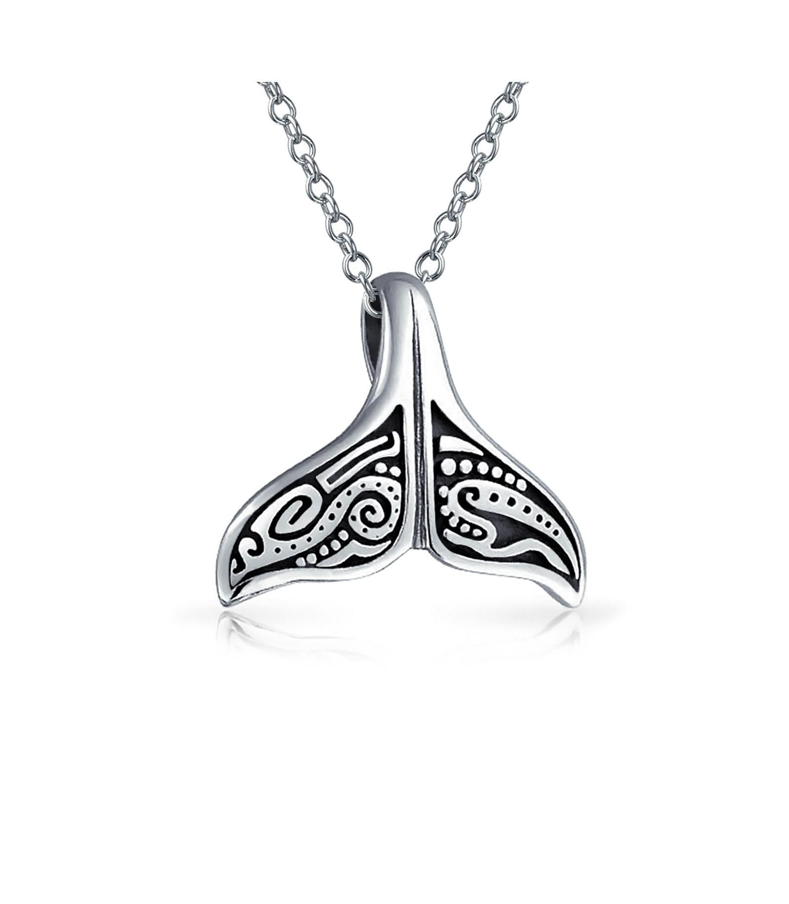 Bling Jewelry Nautical Ocean Marine Life Whale Tail Pendant Necklace .925 Sterling Silver