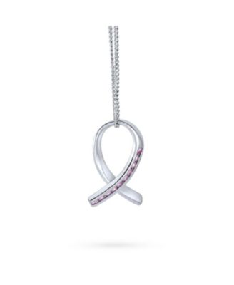 Bling Jewelry Pink Ribbon Breast Cancer Survivor CZ Pendant .925 Sterling Silver Necklace