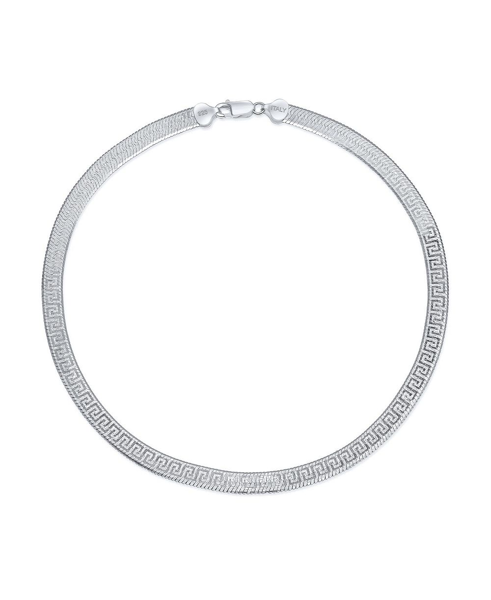 Ожерелье Bling Jewelry Flexible Reversible Flat Greek Key Sterling Silver Herringbone Collar 18 Inch