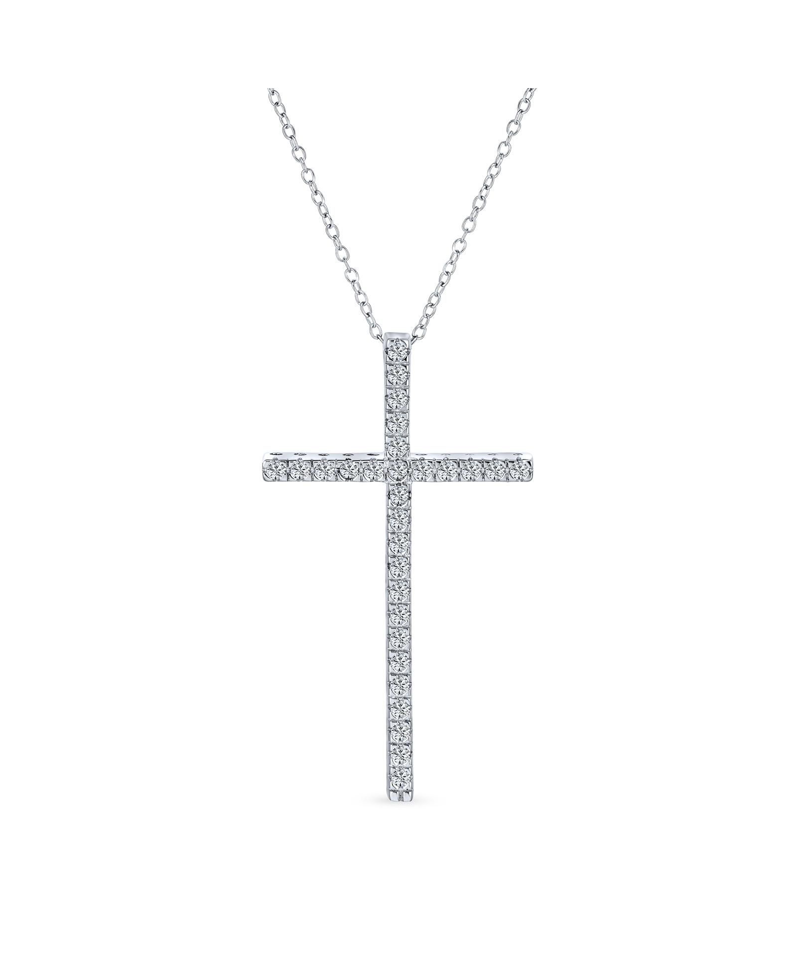 Bling Jewelry Подвеска-крест из стерлингового серебра с удлиненным кубическим цирконием CZ