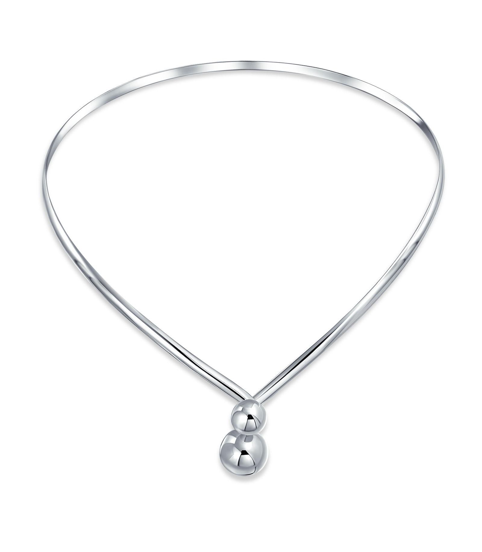 Bling Jewelry V Shape Interlocking Balls Collar Statement Necklace .925 Sterling Silver