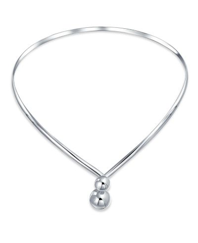 Bling Jewelry V Shape Interlocking Balls Collar Statement Necklace .925 Sterling Silver