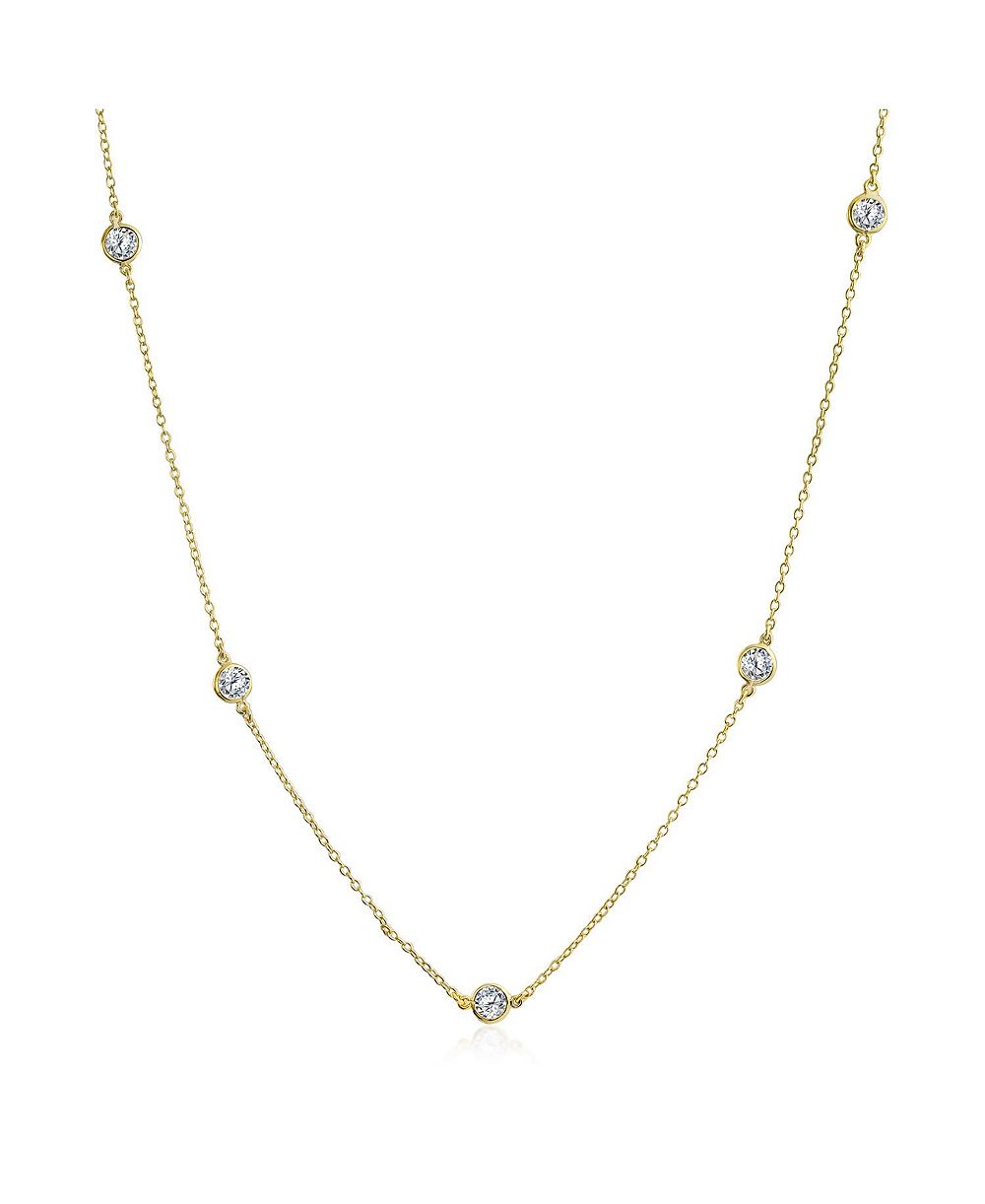Bling Jewelry Minimalist Simple CZ Necklace Gold Plated .925 Sterling Silver 36"