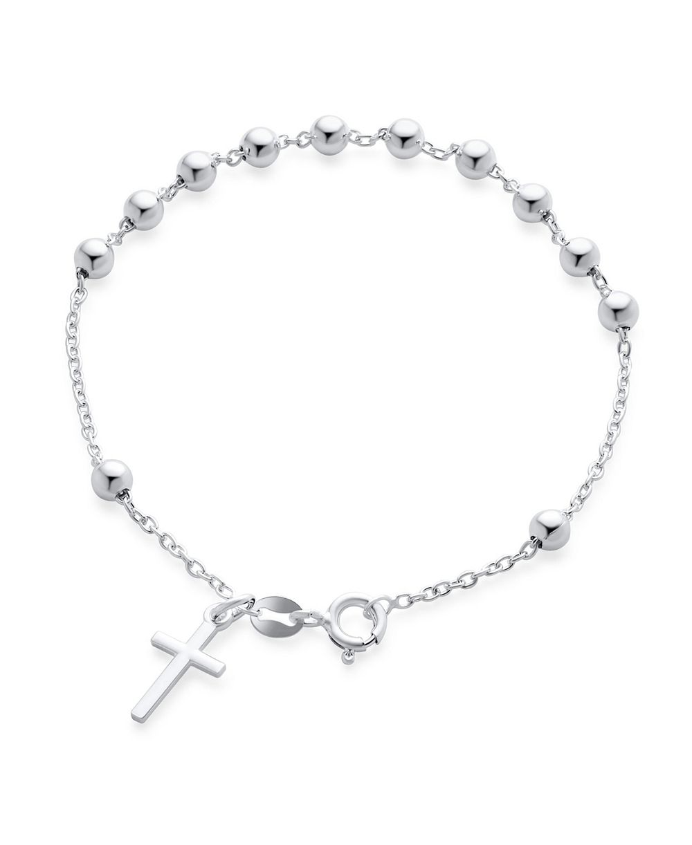 Bling Jewelry Religious Prayer Rosary Cross Bracelet 6MM Ball Beads .925 Sterling Silver