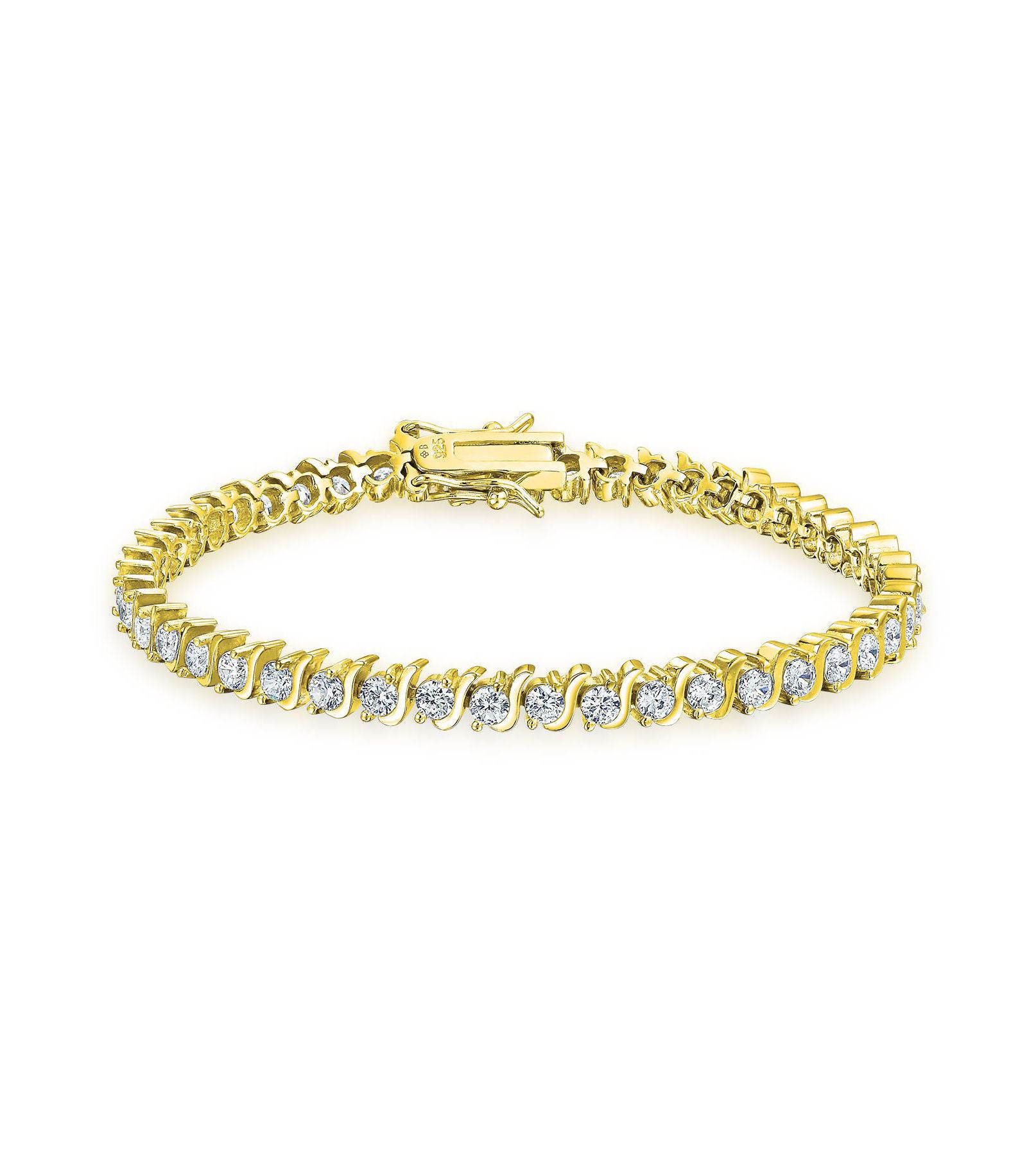 Браслет-теннис Bling Jewelry с волной из кубического циркония 15CTW, серебро 925 пробы, позолота