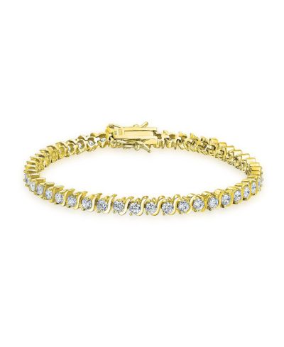 Bling Jewelry браслет Tennis Swirl Wave CZ из стерлингового серебра с напылением Gold, 7 Inch