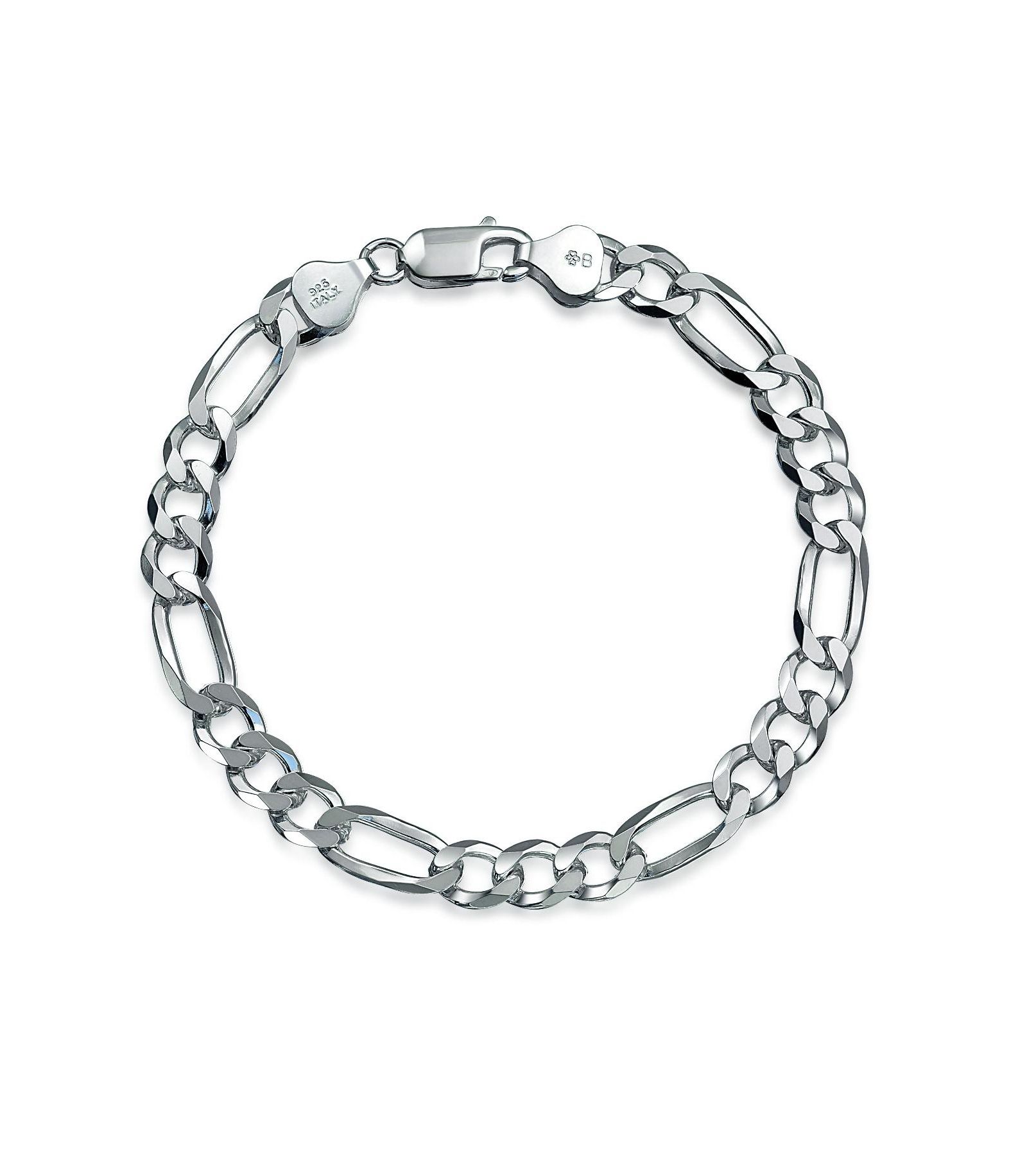 Массивный браслет Bling Jewelry с цепью Фигаро, 7 мм, стерлинговое серебро .925, 9"