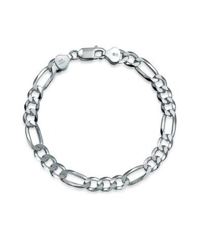 Мужской браслет Bling Jewelry Figaro, стерлинговое серебро.925, толстый, 7MM, 9 Inch